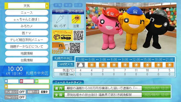HTBのデータ放送TOP画面