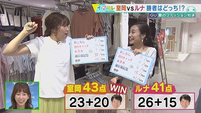 ルナｖｓ室岡アナ 夏のプチプラファッション対決 19年6月26日 水 放送 イチモニ