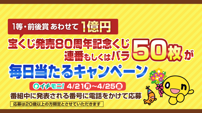 HTB「イチモ二！」【宝くじ発売80周年記念くじ】毎日プレゼント！