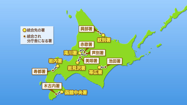 北海道警　道内7つの警察署を近隣署へ再来年にも統合へ　免許証の更新などの機能は残す方針 サムネイル