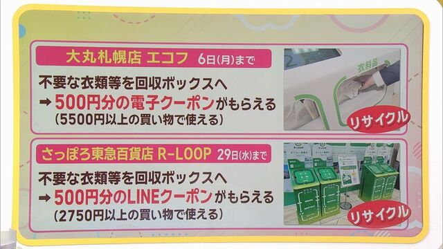 衣類や靴の回収→リサイクルで買い物に使えるクーポンがもらえる
