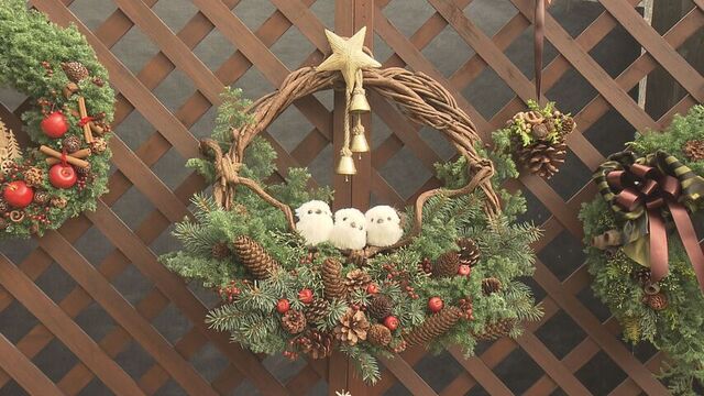 シマエナガが並んだリースなど５０点を展示　札幌市北区・百合が原公園でクリスマスディスプレイ展　