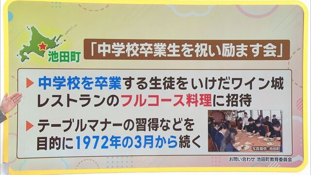 北海道・池田町　中学卒業祝いでフルコース料理