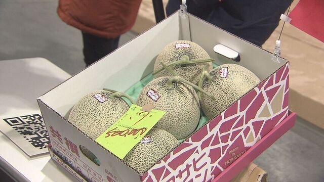 初夏の味覚 追分アサヒメロン5玉50万円の最高値で落札 HTB北海道